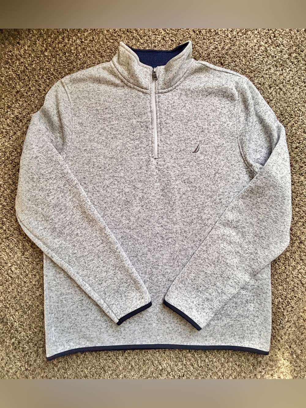 Nautica Light Heather Gray Quarter-Zip Pullover with Navy Trim